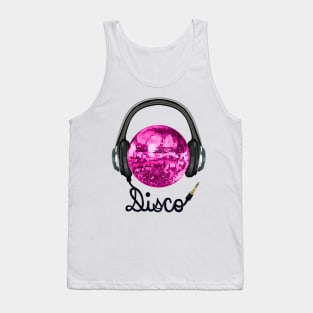 Pink Disco Ball Music Headphones Tank Top